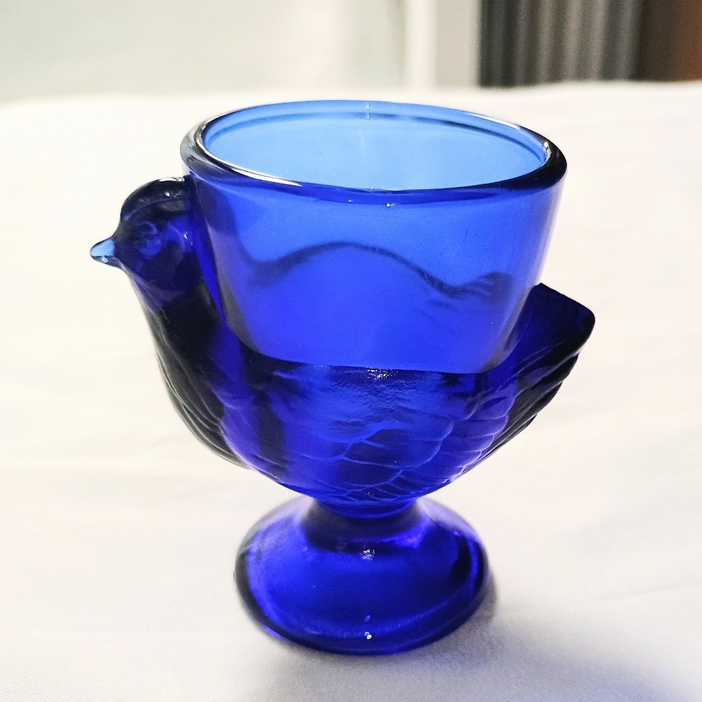 Egg holder Cobalt Blue Glass Hen